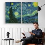 The Starry Night by Vincent van Gogh - two-panel canvas displayed in a reading room
