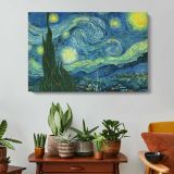 The Starry Night by Vincent van Gogh - single-panel canvas displayed above a console table