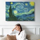 The Starry Night by Vincent van Gogh - single-panel canvas displayed above a sofa