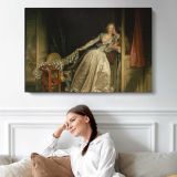 The Stolen Kiss by Jean-honore Fragonard - single-panel canvas displayed above a sofa