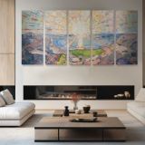 The Sun - Solen by Edvard Munch — four-panel canvas arrangement in a living room