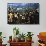 The Surrender of Breda by Diego Velazquez - single-panel canvas displayed above a console table