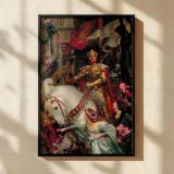 The Two Crowns by Frank Dicksee - Knight in Gold Armor with White Horse canvas wall art - Image 2