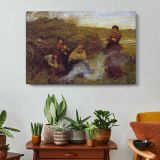 The Vagrants by Frederick Walker - single-panel canvas displayed above a console table