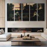 The Vale of Rest by John Everett Millais — four-panel canvas arrangement in a living room