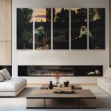 The Vale of Rest by John Everett Millais — four-panel canvas arrangement in a living room