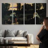 The Vale of Rest by John Everett Millais — three-panel canvas above a sofa