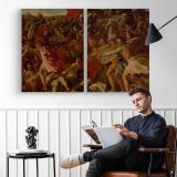 The Victory of Joshua Over the Amalekites by Nicolas Poussin - two-panel canvas displayed in a reading room
