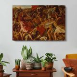 The Victory of Joshua Over the Amalekites by Nicolas Poussin - single-panel canvas displayed above a console table