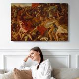 The Victory of Joshua Over the Amalekites by Nicolas Poussin - single-panel canvas displayed above a sofa