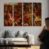 The Victory of Joshua Over the Amalekites by Nicolas Poussin - multi-panel canvas displayed above a sofa
