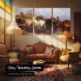 The Watering Place by Adolf Schreyer — multi-panel canvas in a warmly lit lounge