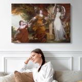 Three Ladies Adorning a Term of Hymen by Sir Joshua Reynolds - single-panel canvas displayed above a sofa