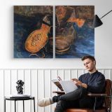 Three Pairs of Shoes by Vincent van Gogh - two-panel canvas displayed in a reading room
