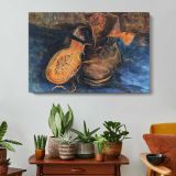 Three Pairs of Shoes by Vincent van Gogh - single-panel canvas displayed above a console table