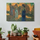 Three Tahitian Women Against a Yellow Background by Paul Gauguin - single-panel canvas displayed above a console table