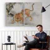Tiger Japanese Ukiyo-e Art by Isen'in Hoin Eishin - two-panel canvas displayed in a reading room