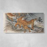 Tigers and Soldiers by Fukuda Hatsujiro — single-panel canvas on a pale wall