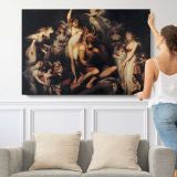 Titania and Bottom by Henry Fuseli - single-panel canvas shown with a person for scale
