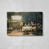 Toast to the Heir Presumptive by Adrien Moreau - single-panel canvas displayed above a console table