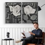 Two Roses by Samuel Jessurun de Mesquita - two-panel canvas displayed in a reading room