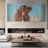 Two Women in Sunlight by Daniel Gerhartz — four-panel canvas arrangement in a living room
