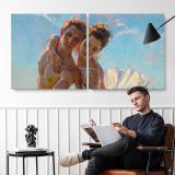 Two Women in Sunlight by Daniel Gerhartz — two-panel canvas arrangement in a room