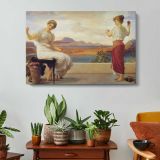 Two Women overlooking the Sea by Frederic Leighton - single-panel canvas displayed above a console table