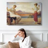 Two Women overlooking the Sea by Frederic Leighton - single-panel canvas displayed above a sofa