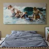 Undertow by Winslow Homer — single-panel canvas above a bed with blue bedding