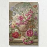 Vase with Flowers - Dutch Baroque Still Life in Urn By Pieter van Loo canvas wall art - Image 7