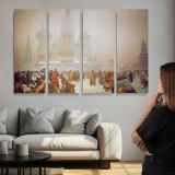 Venetian Procession in Saint Mark's Square - multi-panel canvas displayed above a sofa