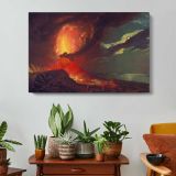 Vesuvius in Eruption, with a View Over the Islands in the Bay of Naples by Joseph Wright of Derby - single-panel canvas displayed above a console table