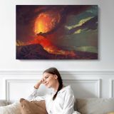Vesuvius in Eruption, with a View Over the Islands in the Bay of Naples by Joseph Wright of Derby - single-panel canvas displayed above a sofa