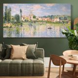 Vetheuil in Summer by Claude Monet — single-panel canvas above a green sofa