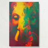 Vibrant Ganesha - Colorful Abstract Hindu God Art By Unknown Indian Artist canvas wall art - Image 7