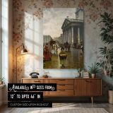 Victorian Street Scene by William Logsdail - Red Coats and Grey Sky with Horses canvas wall art