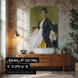 Victorian Woman by William Blake Richmond - Navy and Gold Robe in Green Drapery canvas wall art