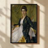 Victorian Woman by William Blake Richmond - Navy and Gold Robe in Green Drapery canvas wall art - Image 2