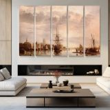 View of Dordrecht by Aelbert Cuyp - multi-panel canvas displayed in a modern living room