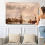 View of Dordrecht by Aelbert Cuyp - single-panel canvas shown with a person for scale