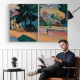 View of Murnau by Vasily Kandinsky - two-panel canvas displayed in a reading room