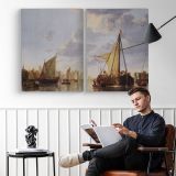 View of the Maas at Dordrecht by Aelbert Cuyp - two-panel canvas displayed in a reading room