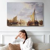 View of the Maas at Dordrecht by Aelbert Cuyp - single-panel canvas displayed above a sofa