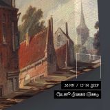 View of Town with Figures in A Sunlit Street by Adrianus Eversen - canvas surface and wrapped edge detail
