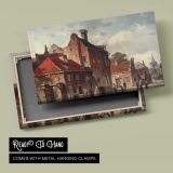 View of Town with Figures in A Sunlit Street by Adrianus Eversen - canvas rear frame and hanging hardware
