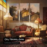 Village Scene with A Windmill by Adrianus Eversen - multi-panel canvas displayed in a classic lounge