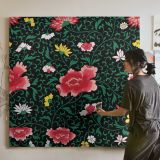 Vintage seamless pattern flower background, colorful oriental flower graphic — room mockup view 3
