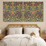 Violet and Columbine Botanical Pattern — single-panel canvas in a bedroom