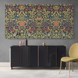 Violet and Columbine Botanical Pattern — single-panel canvas above a sideboard